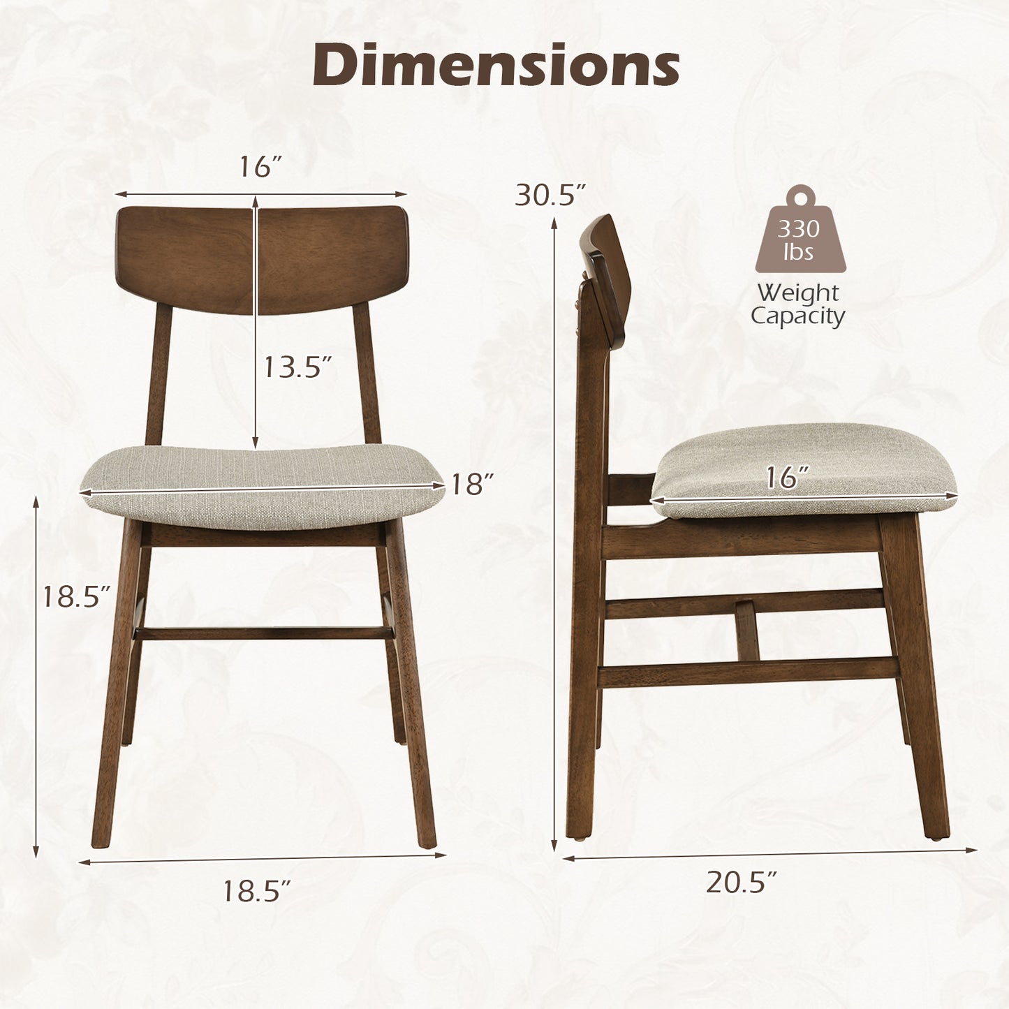 Rubber Wood Dining Chairs, Set of 4, Curved Backrest, Walnut Dining Chairs at Gallery Canada