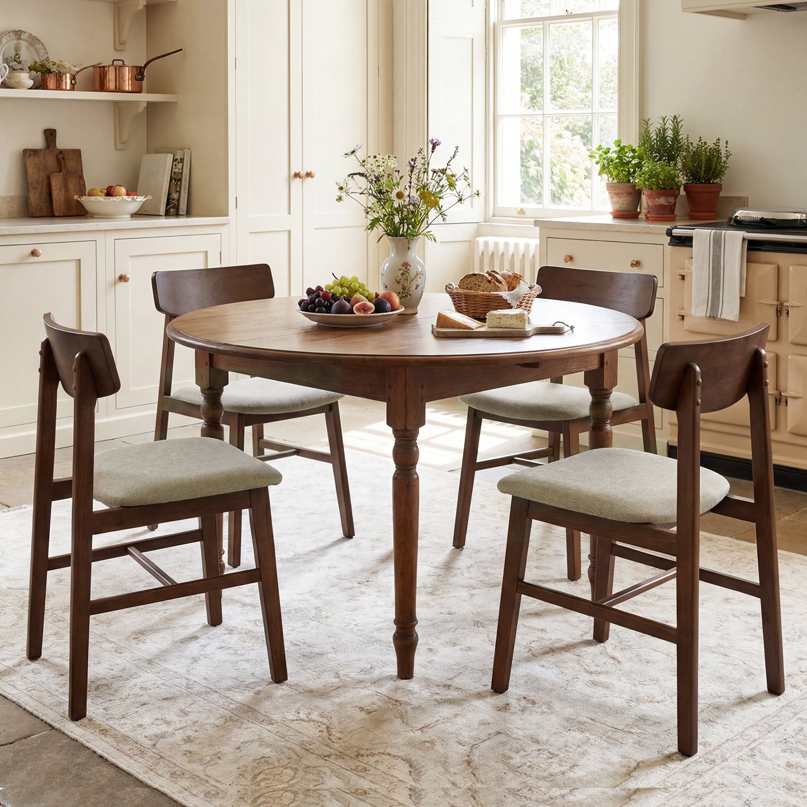Rubber Wood Dining Chairs, Set of 4, Curved Backrest, Walnut Dining Chairs at Gallery Canada
