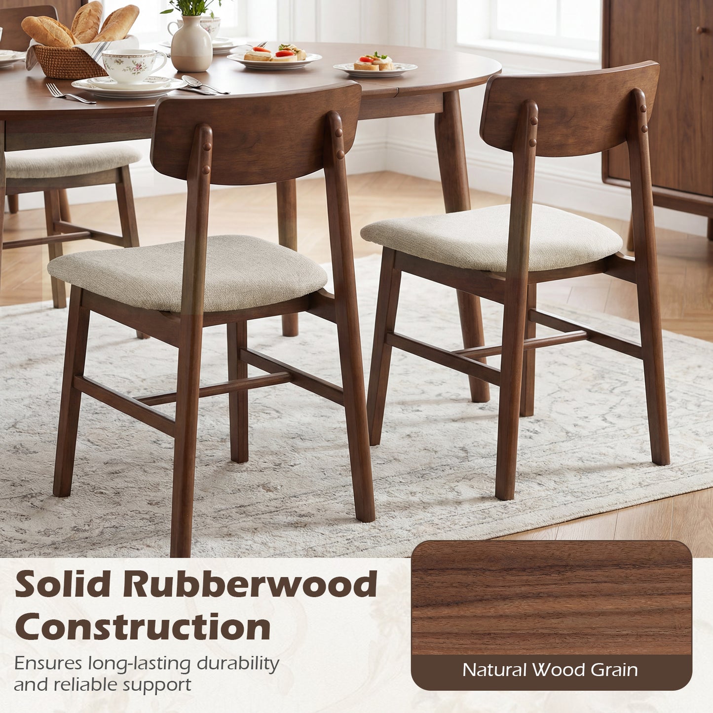 Rubber Wood Dining Chairs, Set of 4, Curved Backrest, Walnut Dining Chairs at Gallery Canada