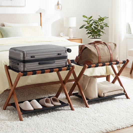 Solid Rubberwood Folding Luggage Rack, Nylon Shelves, Set Of 2 Shoe Racks & Storage Benches Options at Gallery Canada