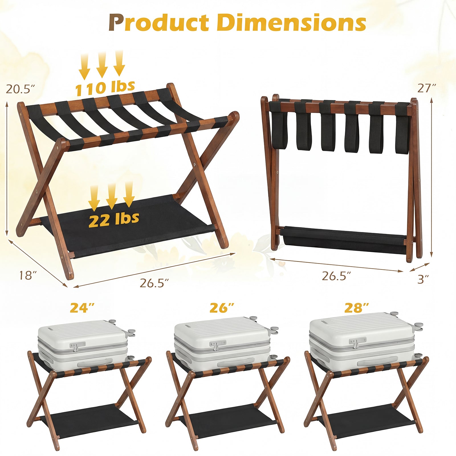 Solid Rubberwood Folding Luggage Rack, Nylon Shelves, Set Of 2 Shoe Racks & Storage Benches at Gallery Canada