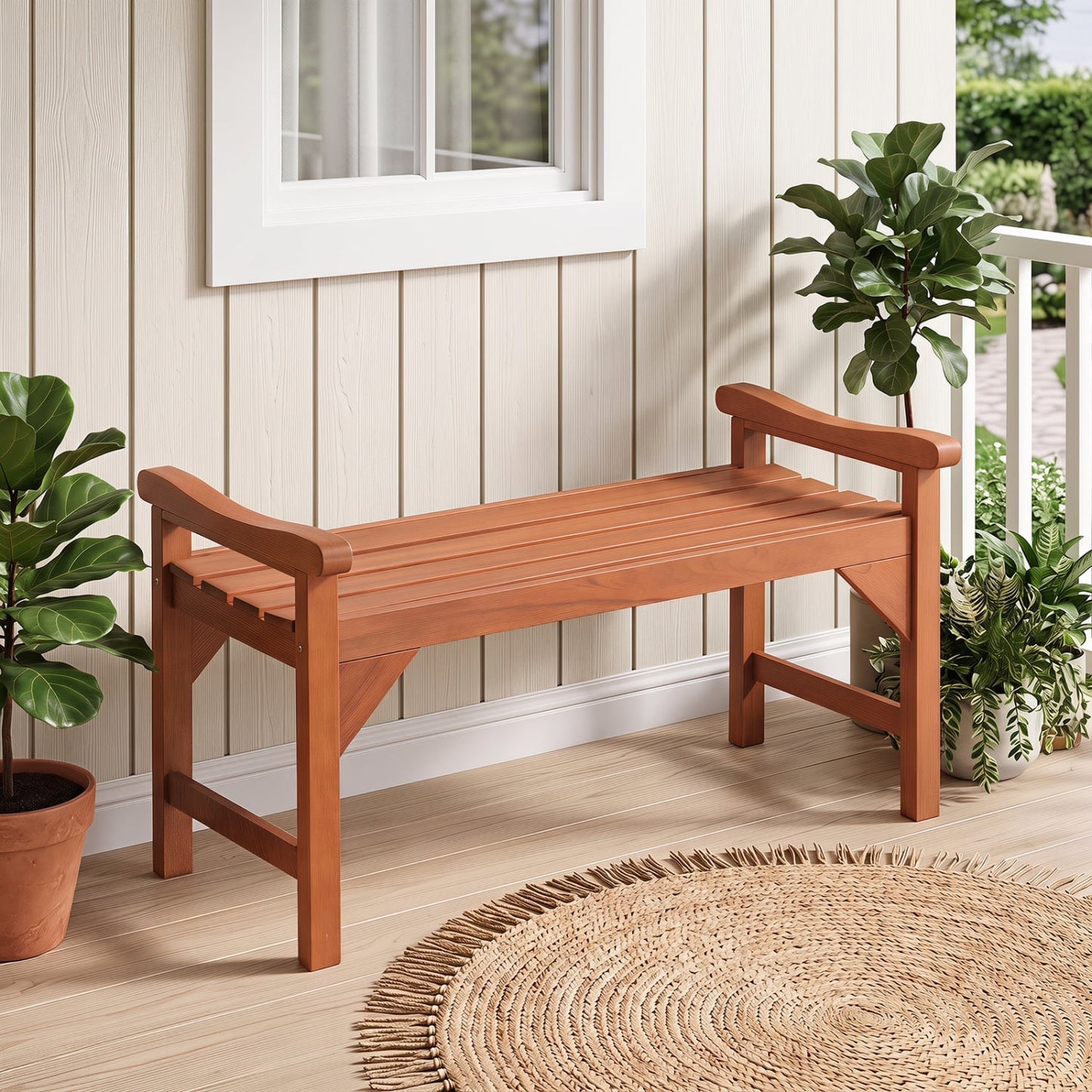 Solid Wood Backless Garden Bench with Handles