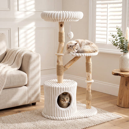 Arbre à chat en bois massif 41", beige