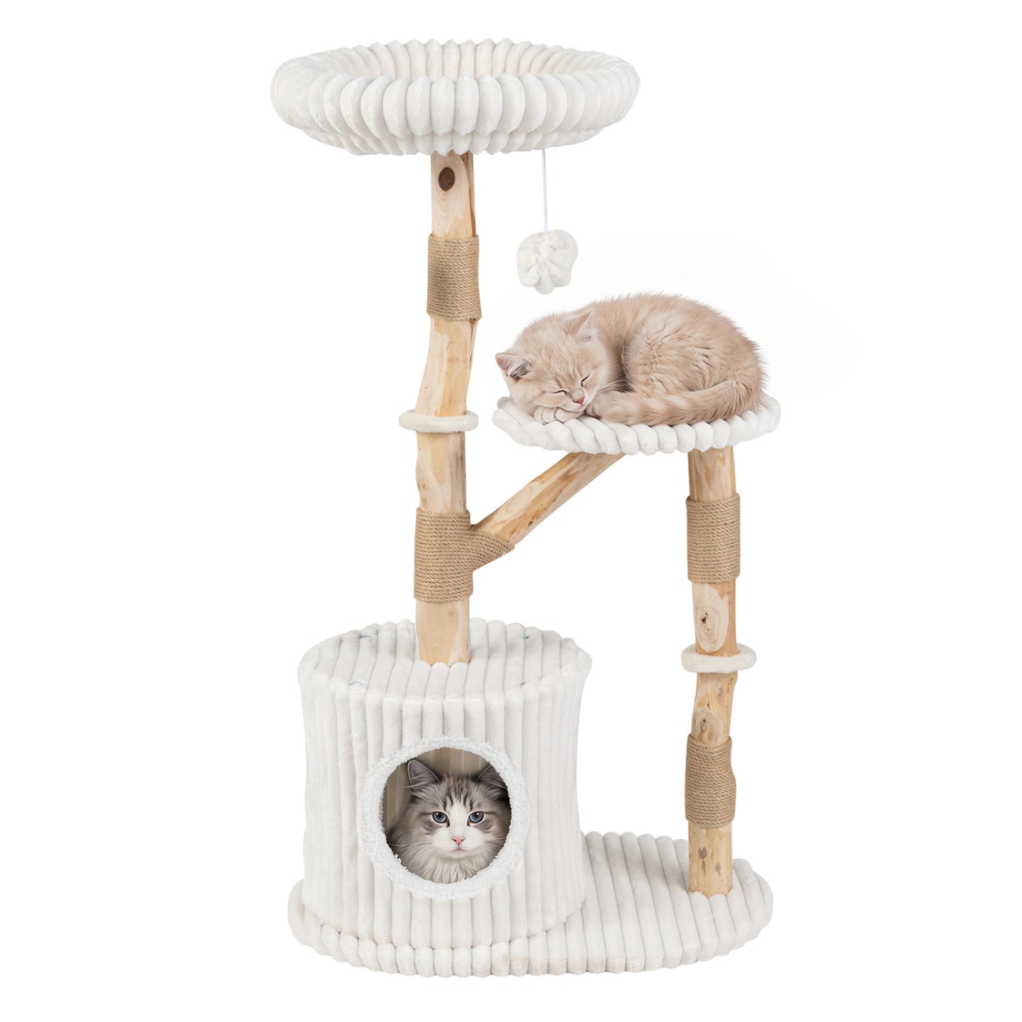Arbre à chat en bois massif 41", beige
