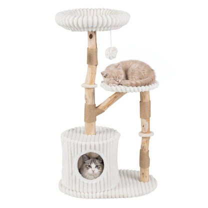 Arbre à chat en bois massif 41", beige