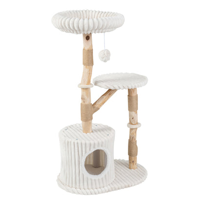 Arbre à chat en bois massif 41", beige