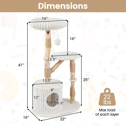 Arbre à chat en bois massif 41", beige