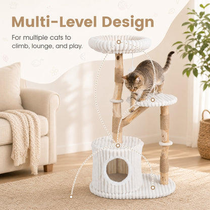 Arbre à chat en bois massif 41", beige