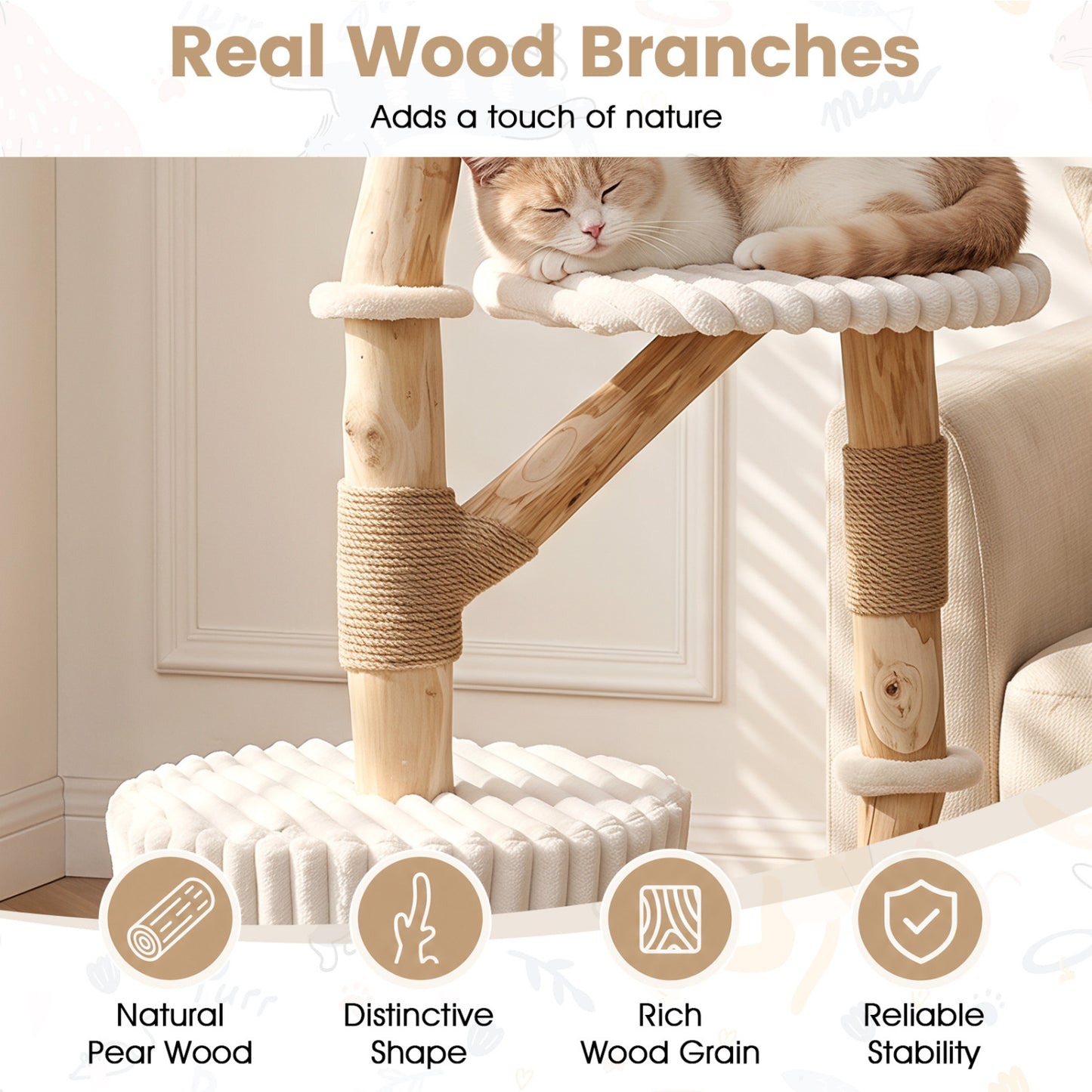Arbre à chat en bois massif 41", beige