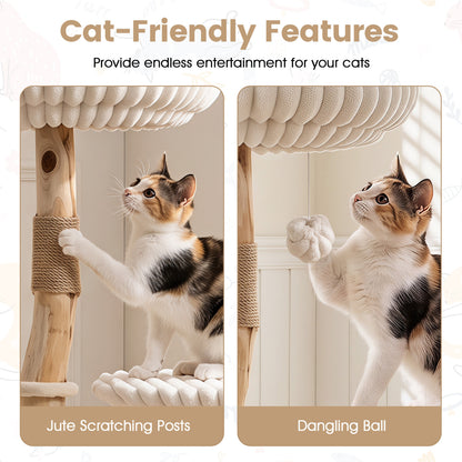 Arbre à chat en bois massif 41", beige