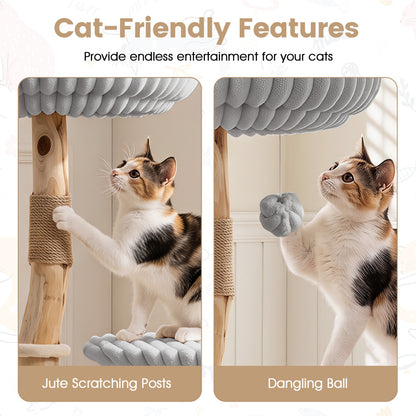 Solid Wood Cat Tree 41 Inch with Scratching Posts, Gray
