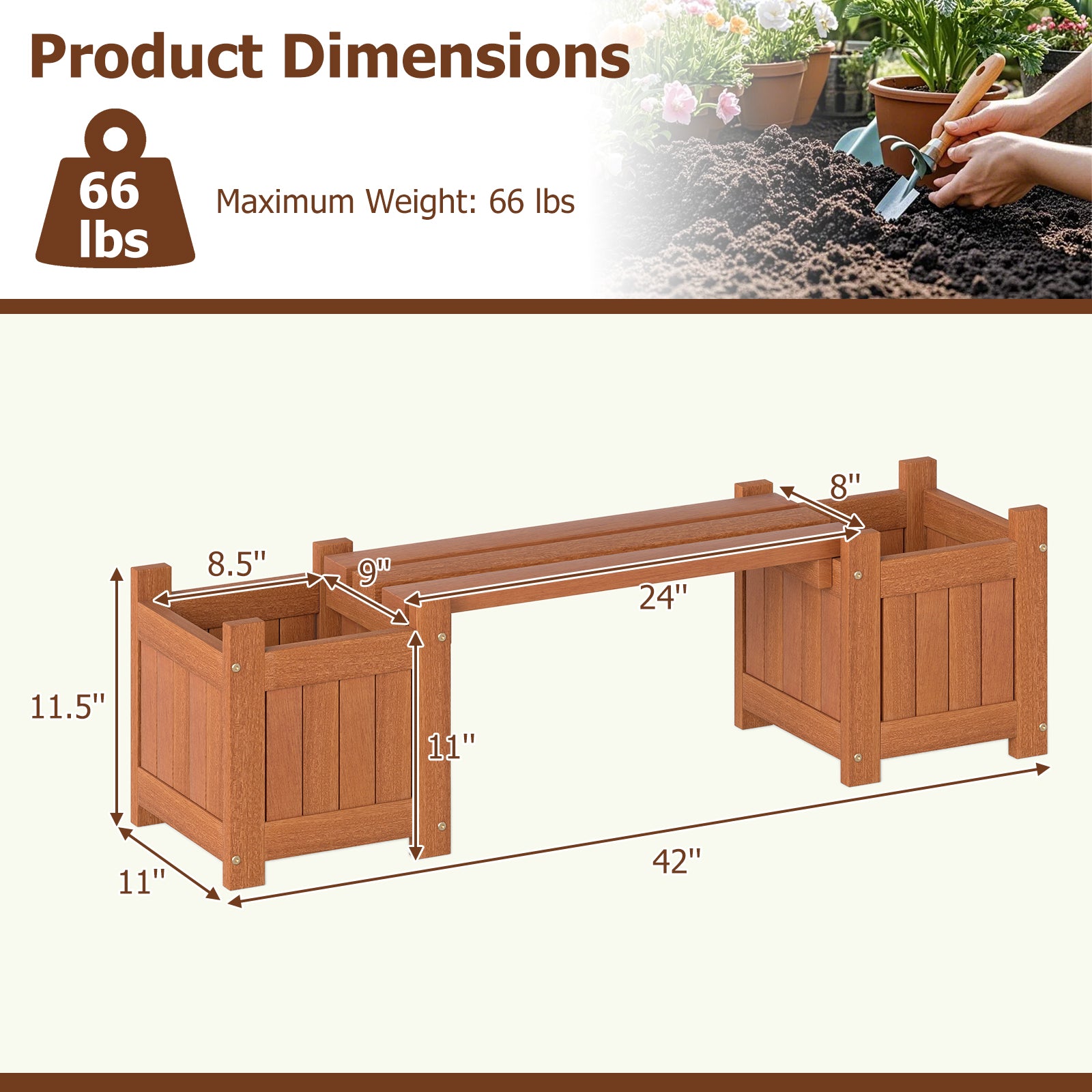 Solid Wood Flower Box, Mini Outdoor Planter Boxes With Bench Outdoor Benches at Gallery Canada