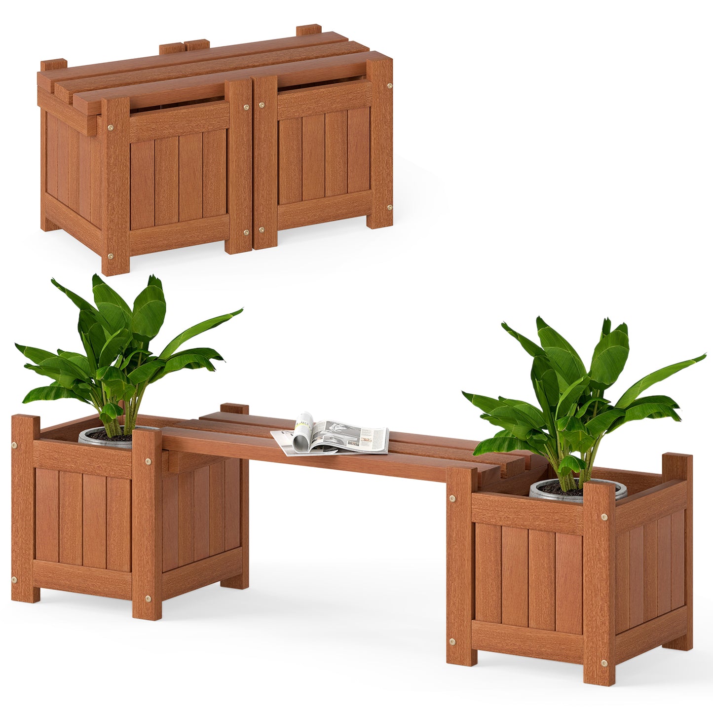 Solid Wood Flower Box, Mini Outdoor Planter Boxes With Bench Outdoor Benches at Gallery Canada
