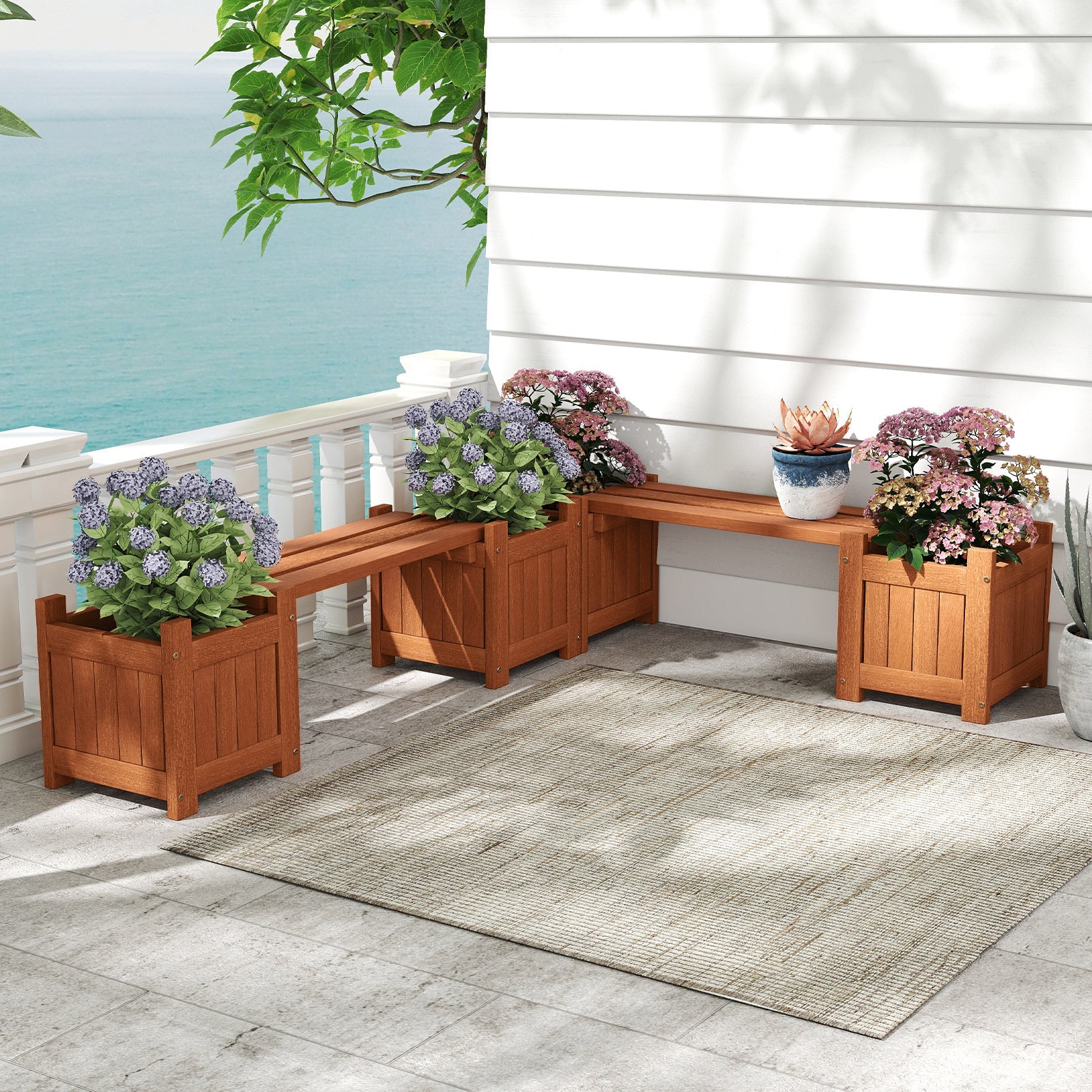 Solid Wood Flower Box, Mini Outdoor Planter Boxes With Bench Outdoor Benches at Gallery Canada