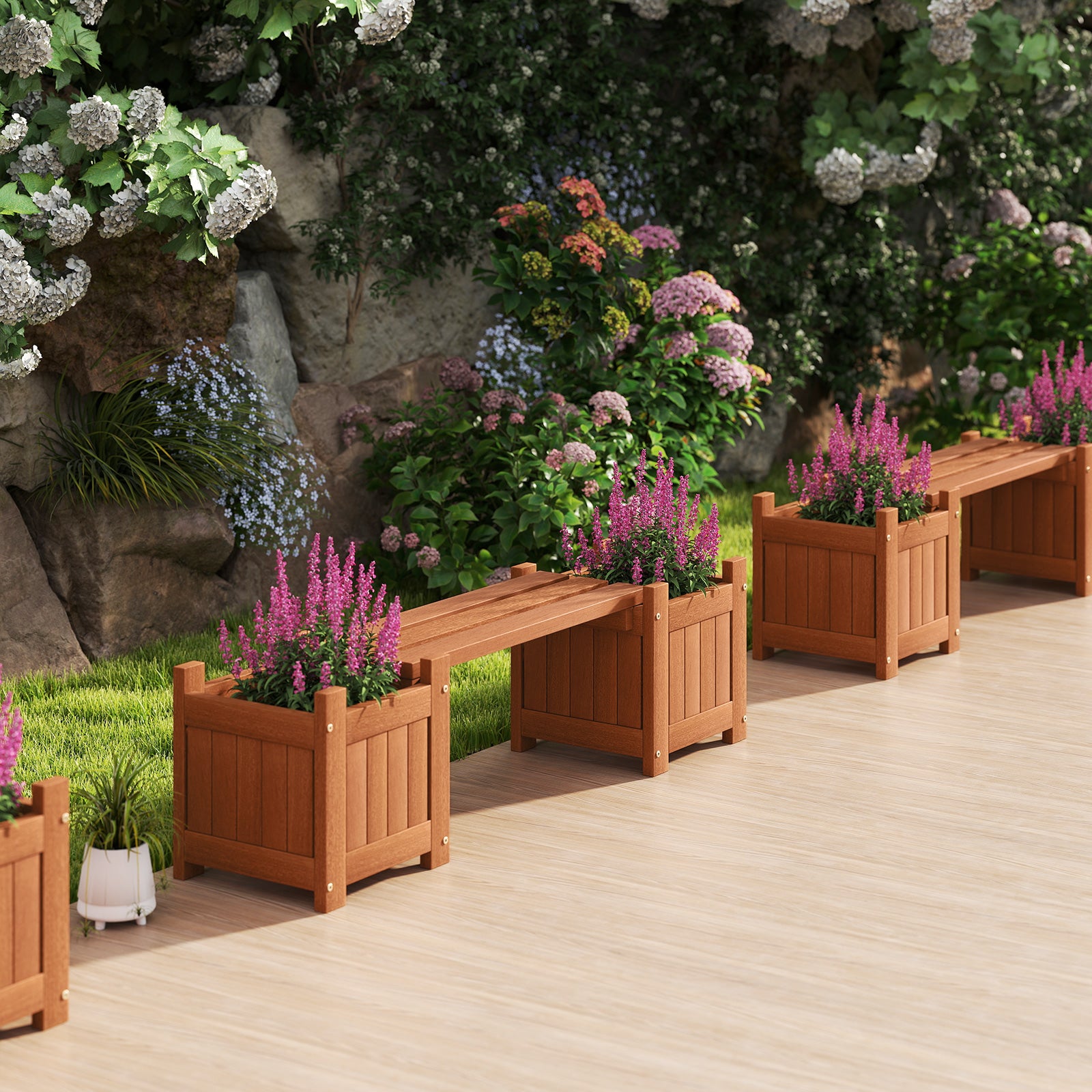 Solid Wood Flower Box, Mini Outdoor Planter Boxes With Bench Outdoor Benches at Gallery Canada