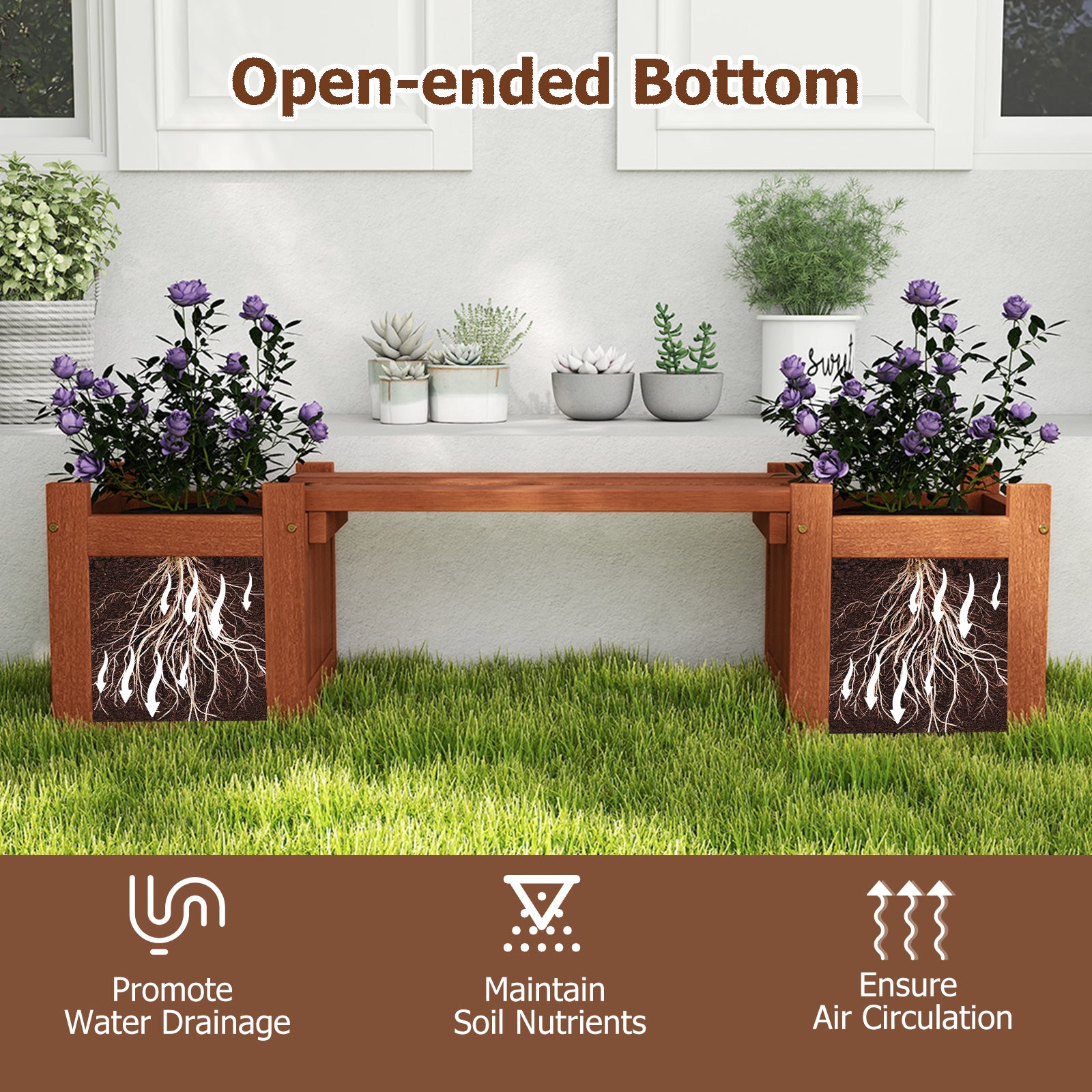 Solid Wood Flower Box, Mini Outdoor Planter Boxes With Bench Outdoor Benches at Gallery Canada