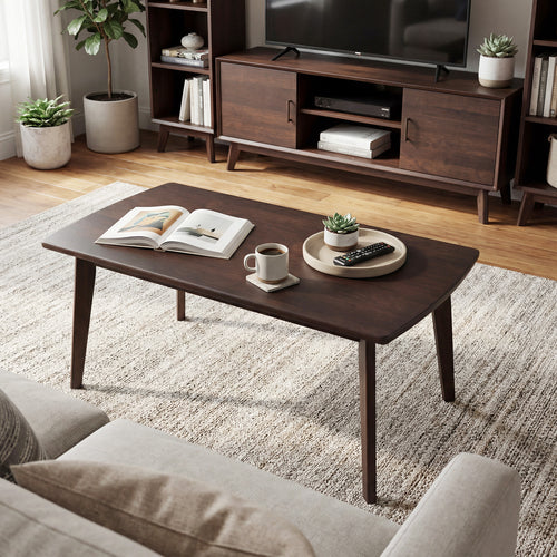 Solid Wood Modern Coffee Table, Tapered Legs, Walnut