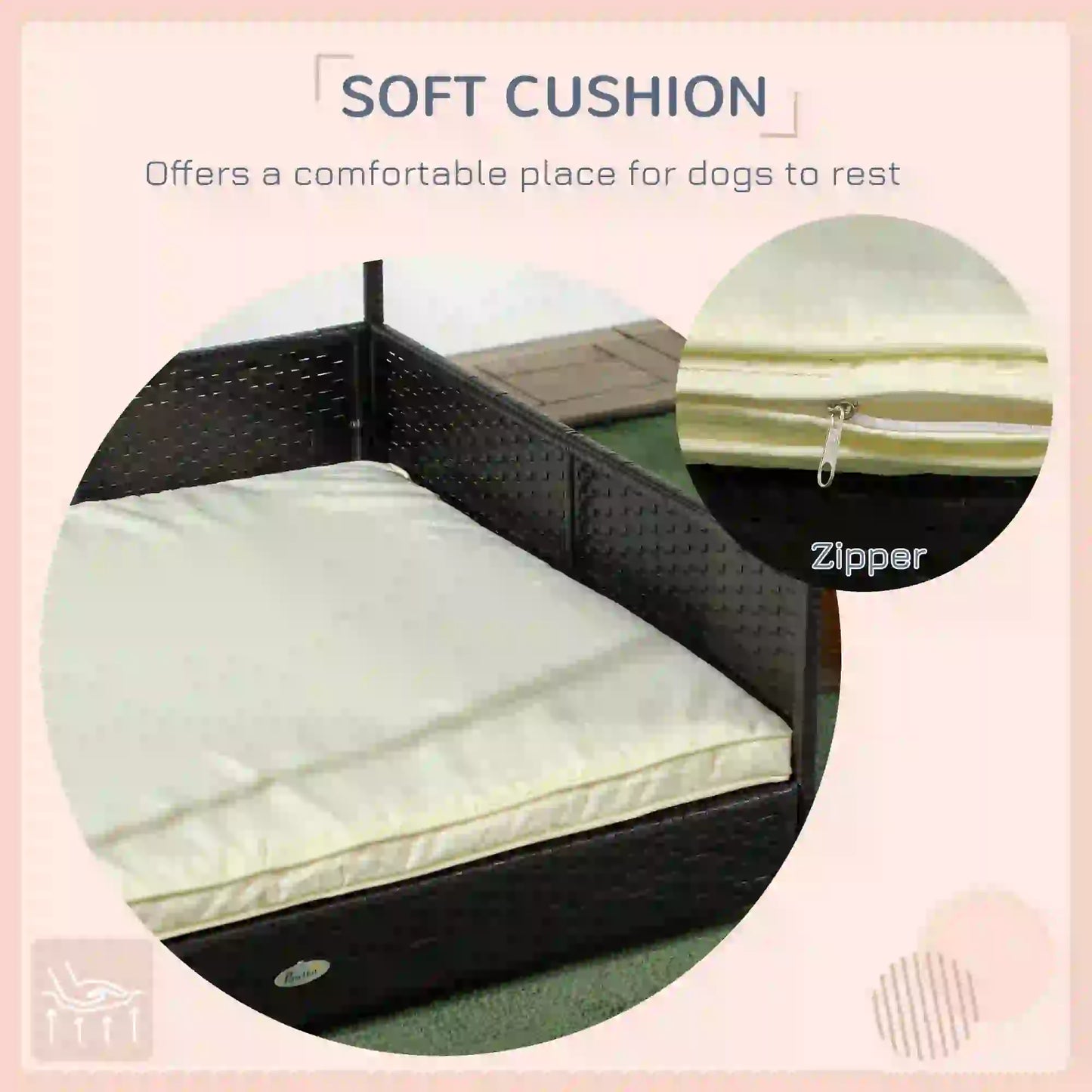 Outdoor Wicker Dog House, Soft Cushion Washable Cover, Medium Large, Cream White Houses, Kennels & Pens at Gallery Canada