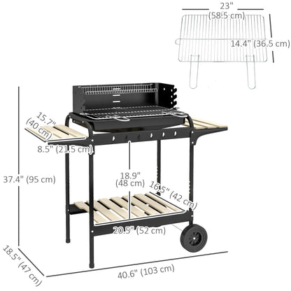 Charcoal Barbecue Grill, Adjustable Height, Portable Trolley With Ash Catcher, Wheels, Black Charcoal BBQ Grils at Gallery Canada
