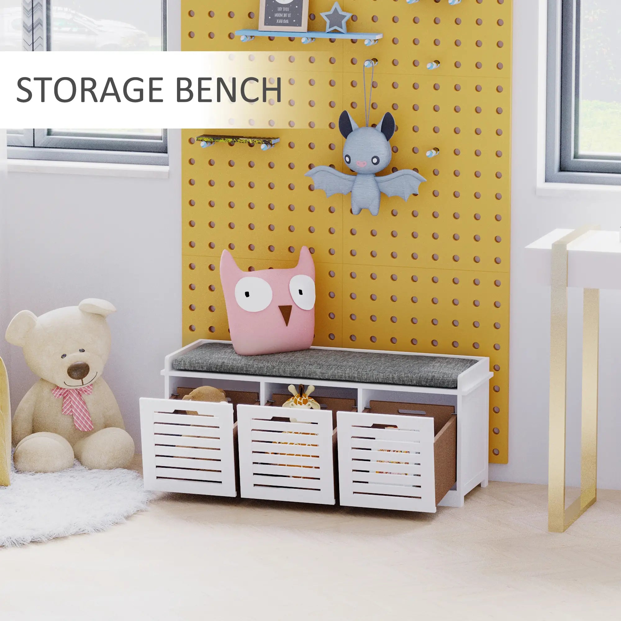 Upholstered Shoe Cabinet Bench, 3 Drawer Storage, White Shoe Storage Cabinets & Racks at Gallery Canada