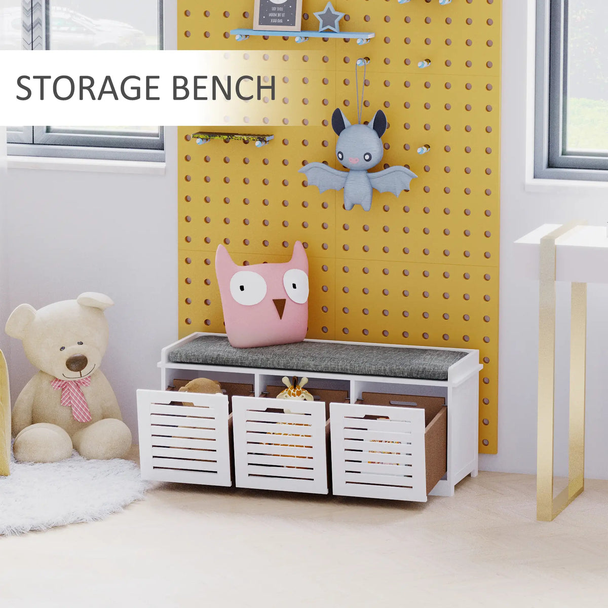 Upholstered Shoe Cabinet Bench, 3 Drawer Storage, White Shoe Storage Cabinets & Racks at Gallery Canada