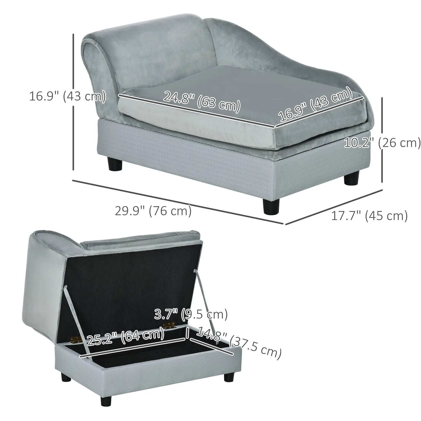 Pet Sofa Dog Couch Chaise Lounge, Small Size, Light Grey Dog Sofas at Gallery Canada