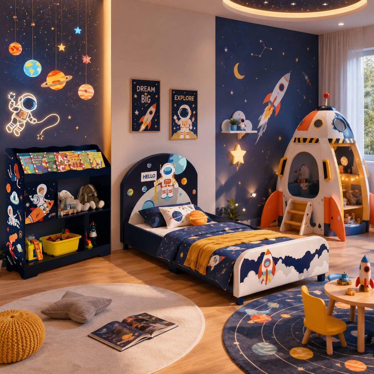 Astronaut Theme Kids Platform Bed With Toy Storage Toddler & Kids Furniture at Gallery Canada