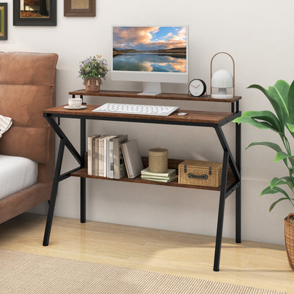 Computer Desk With Monitor Stand, Storage Shelf, Rustic Brown Computer Desks at Gallery Canada