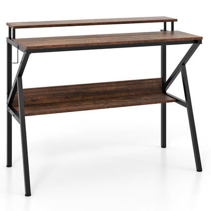 Computer Desk With Monitor Stand, Storage Shelf, Rustic Brown Computer Desks Rustic Brown at Gallery Canada