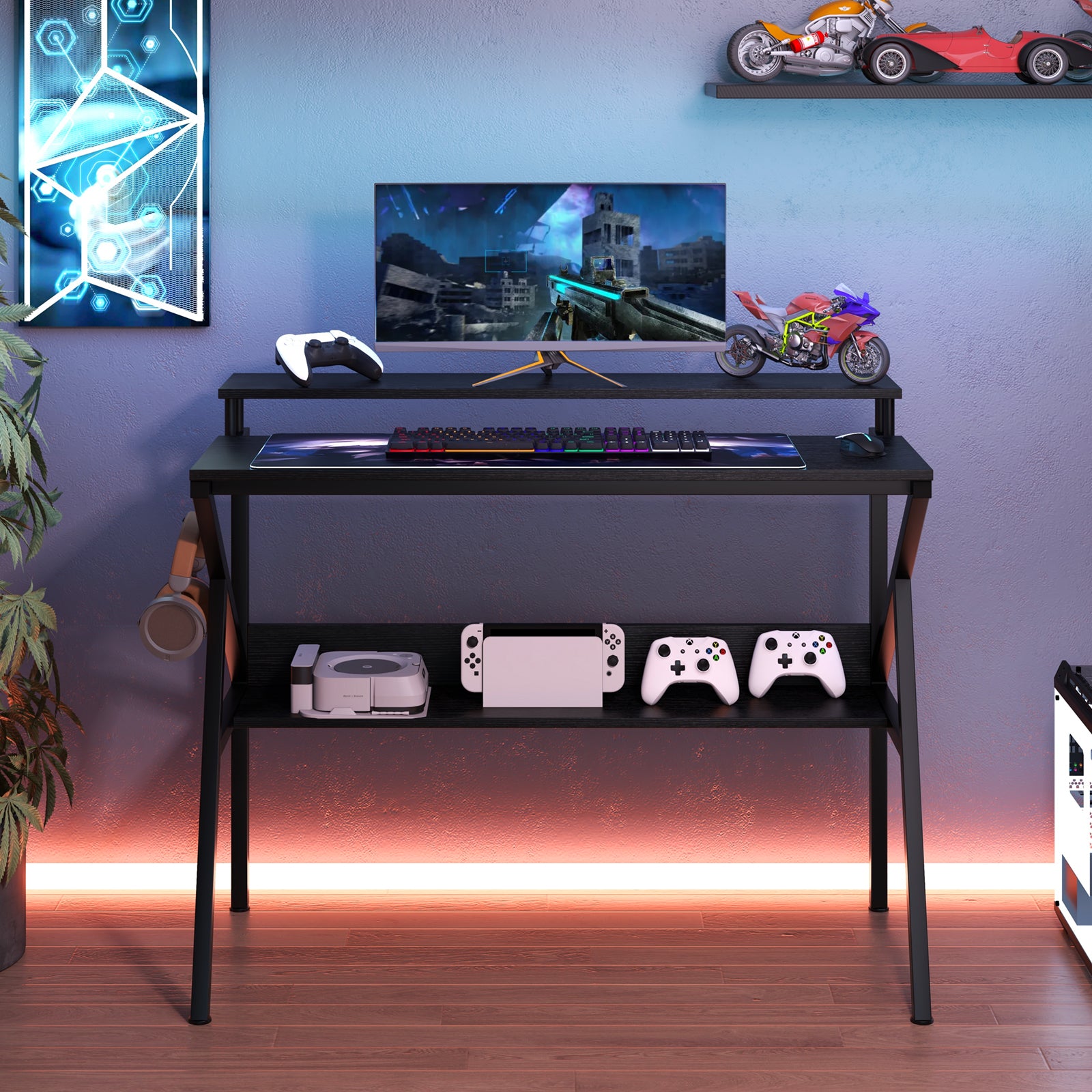 Computer Desk With Monitor Stand, Storage Shelf, Black Computer Desks at Gallery Canada
