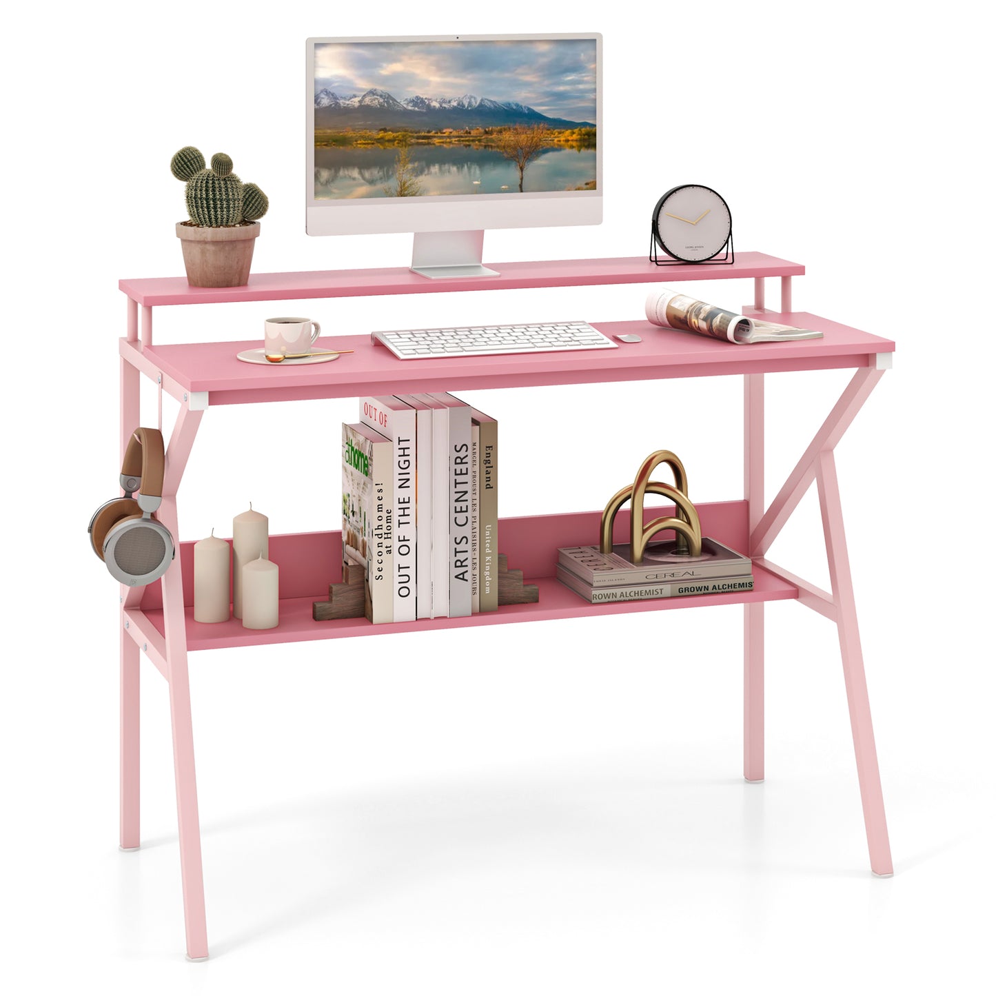 Space Saving Computer Desk With Monitor Stand, Pink Computer Desks at Gallery Canada
