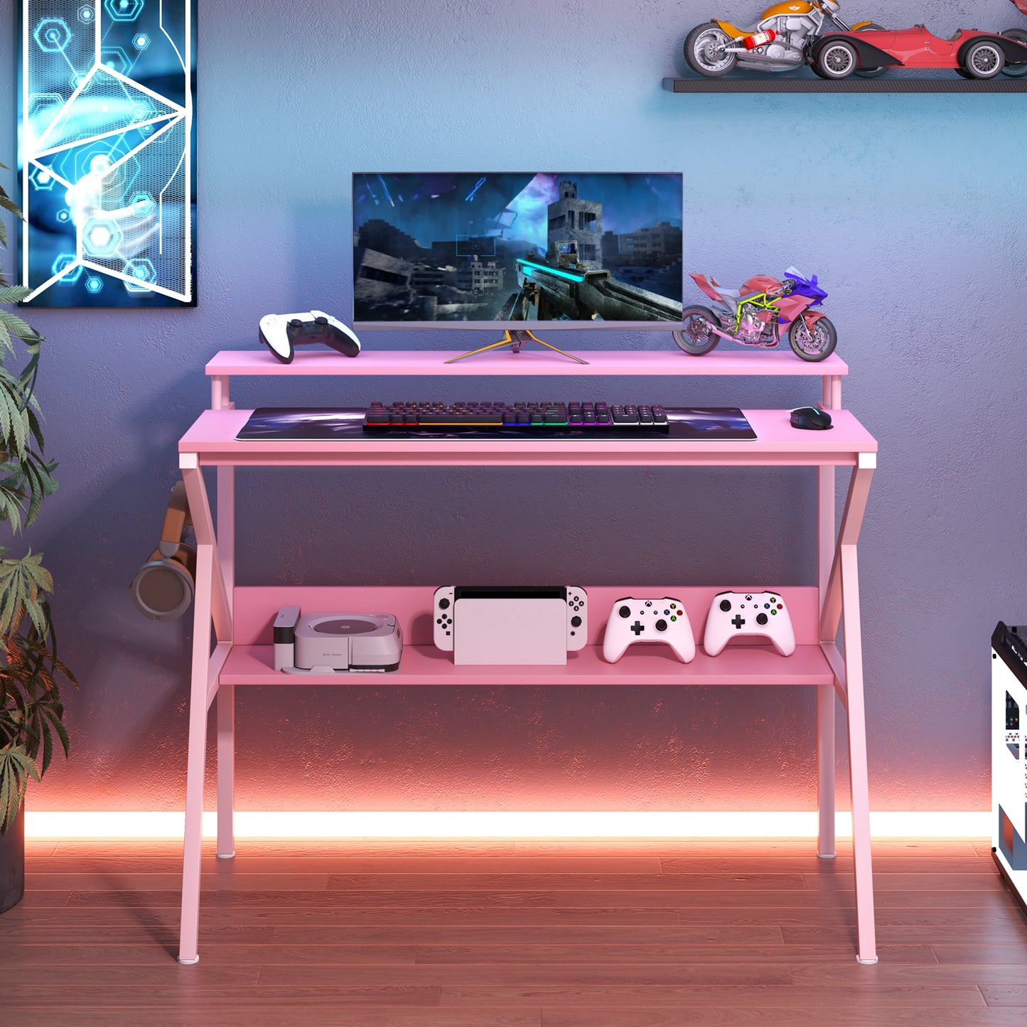 Space Saving Computer Desk With Monitor Stand, Pink Computer Desks at Gallery Canada