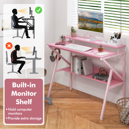 Space Saving Computer Desk With Monitor Stand, Pink Computer Desks at Gallery Canada