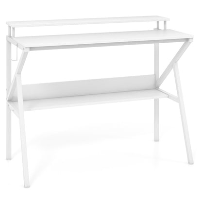 Computer Desk With Monitor Stand, Storage Shelf, White Computer Desks at Gallery Canada