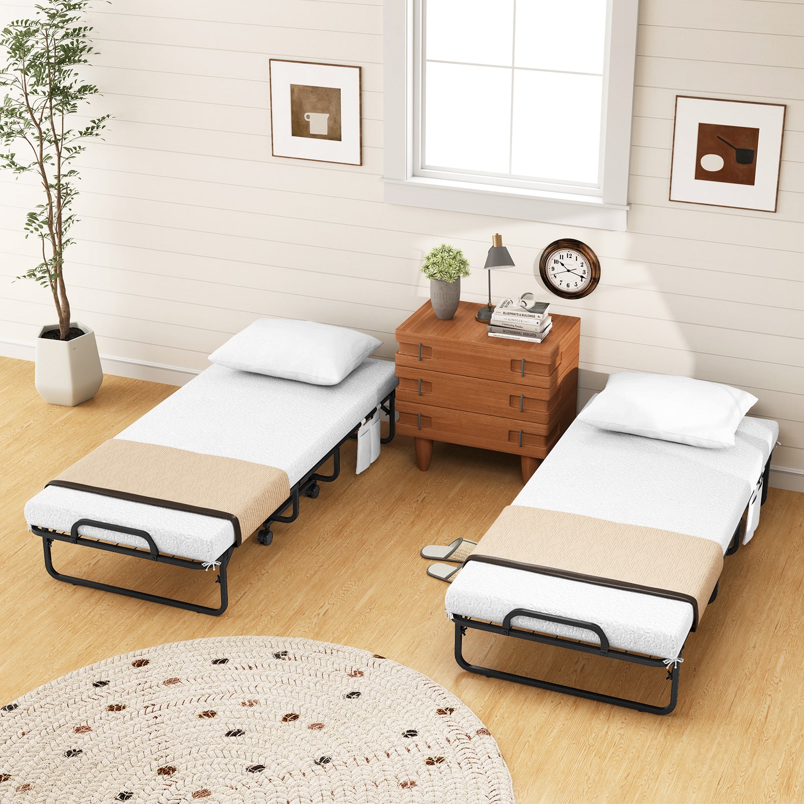 Narrow Twin Rollaway Bed, With Pillow And Side Pocket, White Folding Beds at Gallery Canada