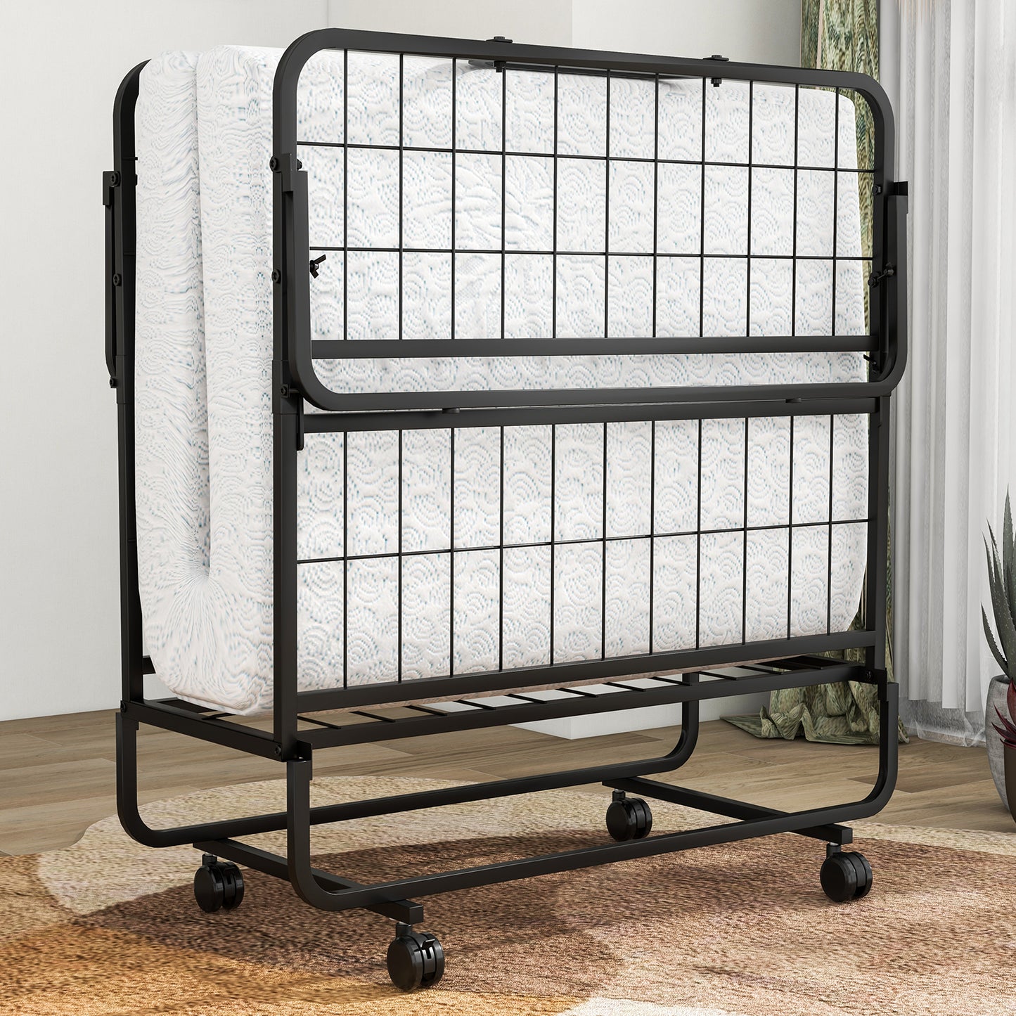 Narrow Twin Rollaway Bed, With Pillow And Side Pocket, White Folding Beds at Gallery Canada
