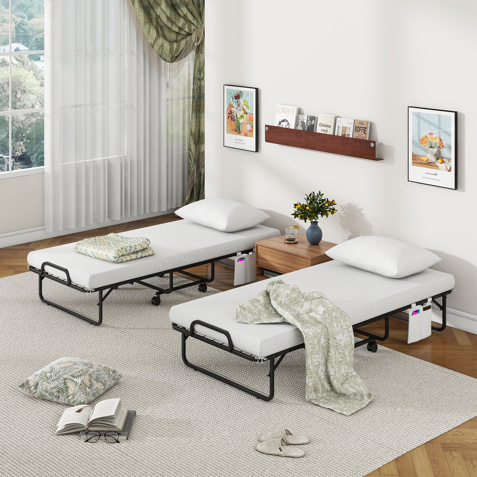 Narrow Twin Rollaway Bed, With Pillow And Side Pocket, White Folding Beds at Gallery Canada