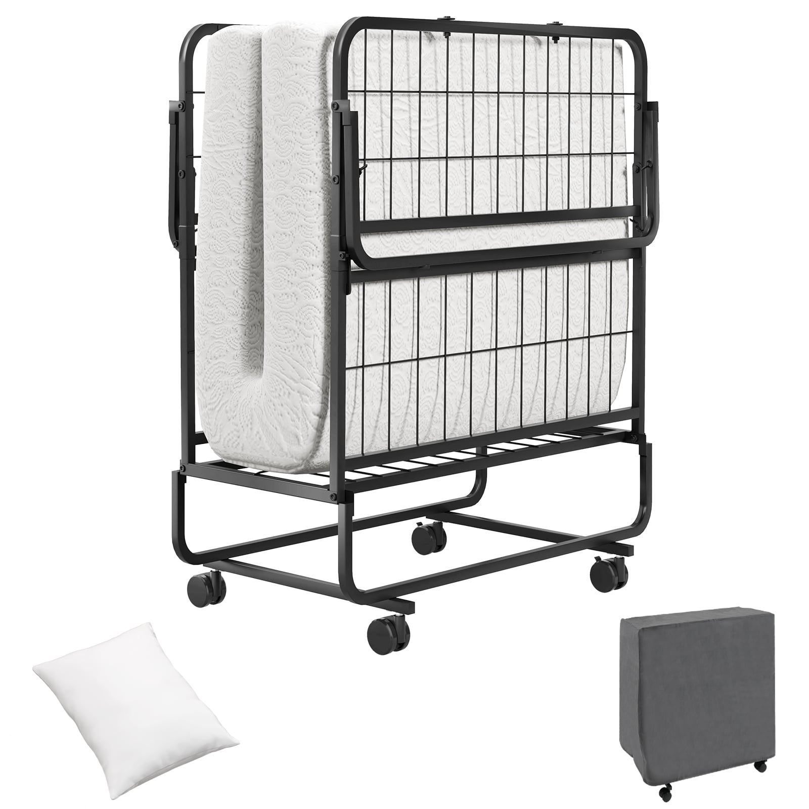 Narrow Twin Rollaway Bed, With Pillow And Side Pocket, White Folding Beds at Gallery Canada