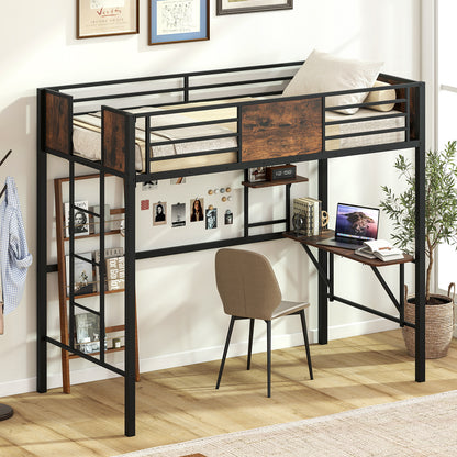 Twin Loft Bed With Safety Guardrail, Ladder, Coffee Simple Bed Frame at Gallery Canada