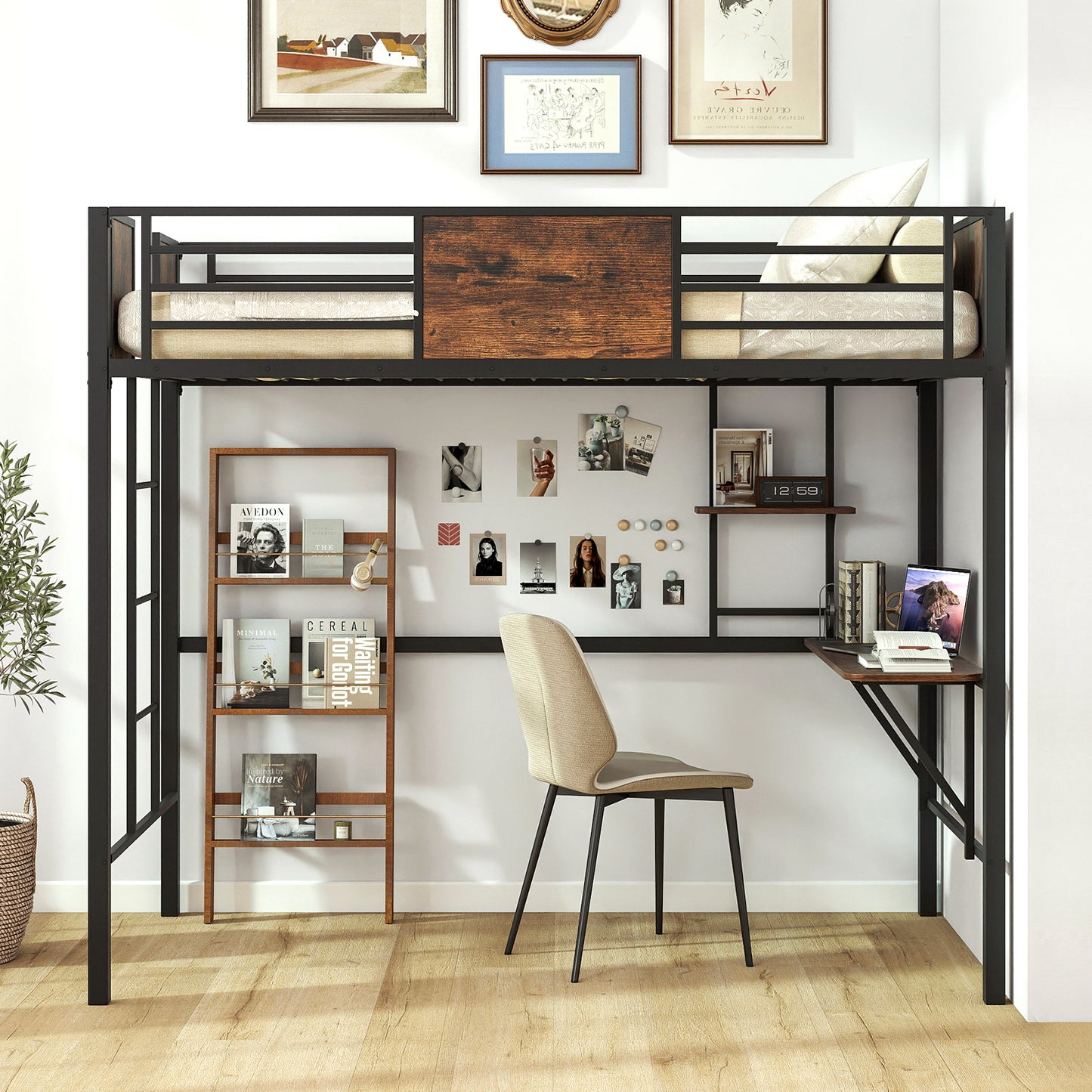 Twin Loft Bed With Safety Guardrail, Ladder, Coffee Simple Bed Frame at Gallery Canada