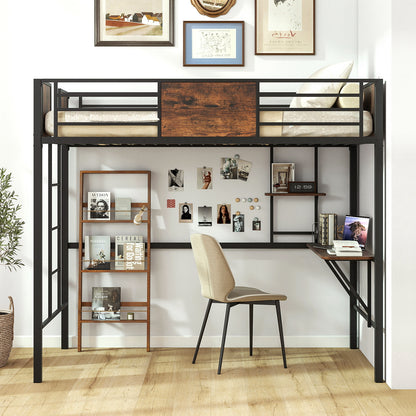 Twin Loft Bed With Safety Guardrail, Ladder, Coffee Simple Bed Frame at Gallery Canada