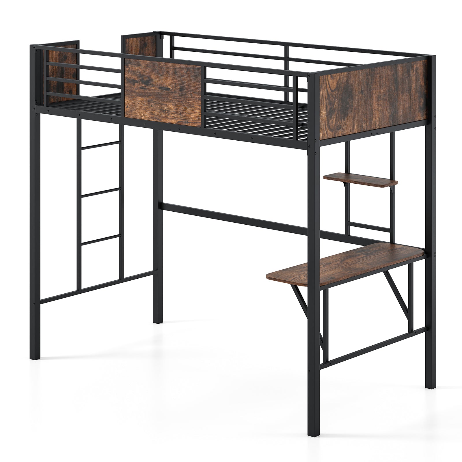 Twin Loft Bed With Safety Guardrail, Ladder, Coffee Simple Bed Frame at Gallery Canada