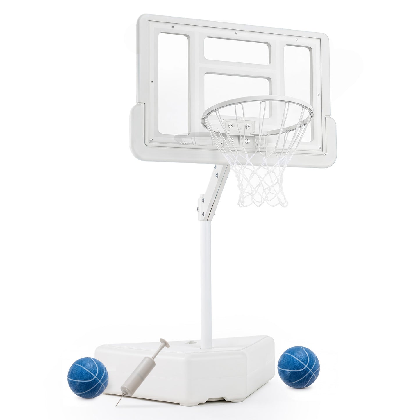 Splash & Shoot Pool Basketball Hoop, Adjustable Height, 2 Balls, Pump, White