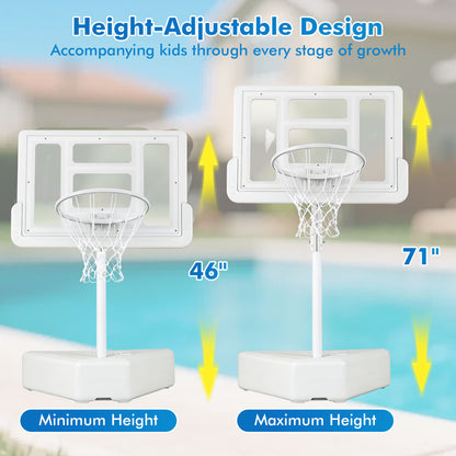 Splash & Shoot Pool Basketball Hoop, Adjustable Height, 2 Balls, Pump, White