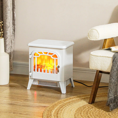 Freestanding Electric Fireplace Heater, Overheat Protection, Realistic Flame, 750W/1500W, White