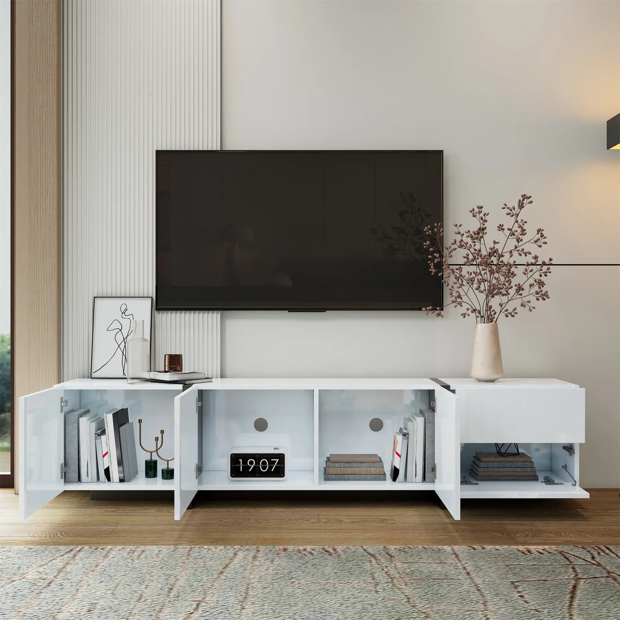 TV Cabinet, High Gloss Finish, Ample Storage, 67