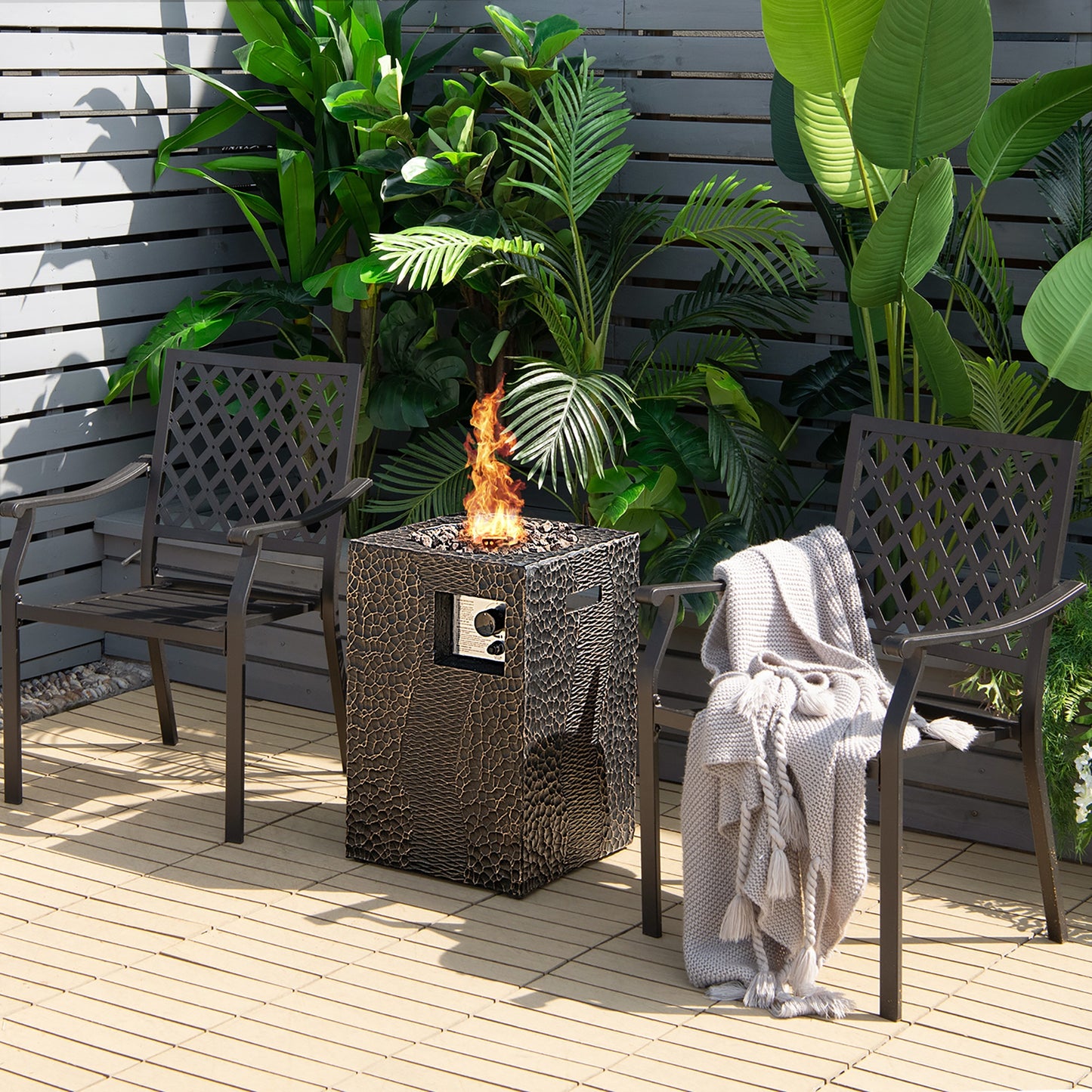 Square Outdoor Propane Fire Pit, 30000 BTU, Lava Rocks, Waterproof Cover, Black Fire Pits at Gallery Canada