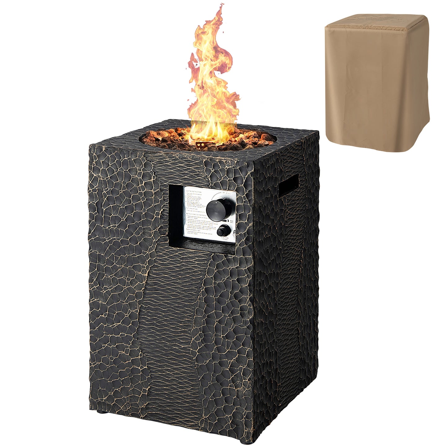 Square Outdoor Propane Fire Pit, 30000 BTU, Lava Rocks, Waterproof Cover, Black Fire Pits at Gallery Canada