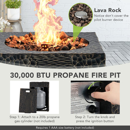 Square Outdoor Propane Fire Pit, 30000 BTU, Lava Rocks, Waterproof Cover, Black Fire Pits at Gallery Canada