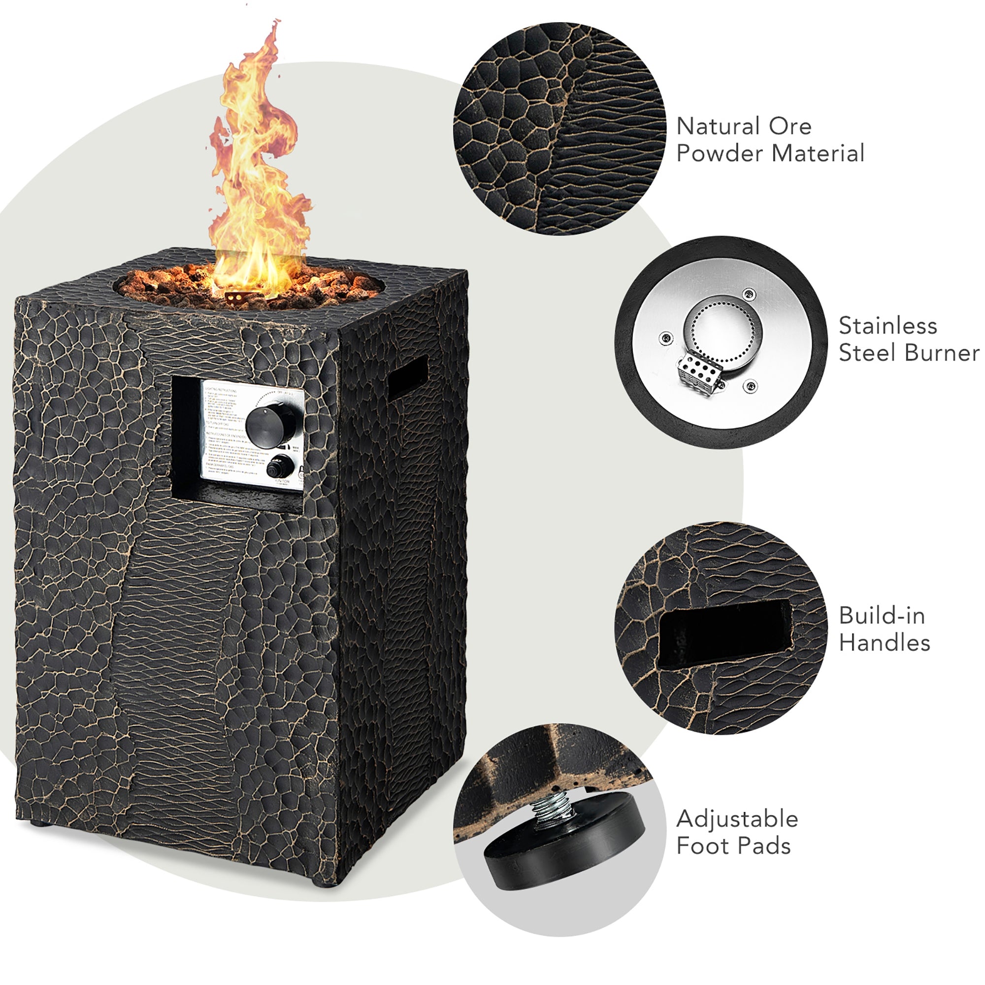 Square Outdoor Propane Fire Pit, 30000 BTU, Lava Rocks, Waterproof Cover, Black Fire Pits at Gallery Canada